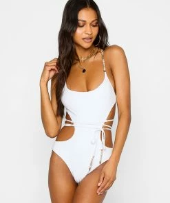 Beach Bunny Swimwear Pia One Piece - White Shiny Rib