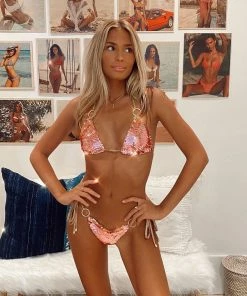 Beach Bunny Swimwear Siren Song Tie Side Bottom - Pink/Gold