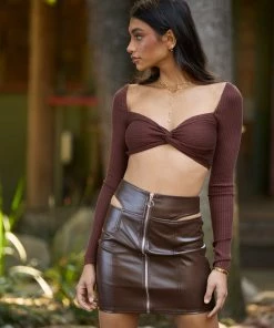 Summer Haus - Apparel Clothing Taylor Twist Crop Top By Summer Haus - Chocolate