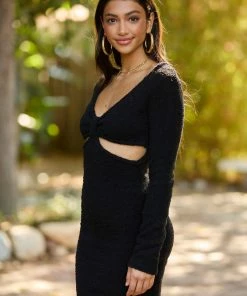 Summer Haus - Apparel Teddy Long Sleeve Dress By Summer Haus - Black