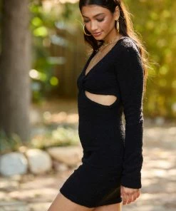 Summer Haus - Apparel Teddy Long Sleeve Dress By Summer Haus - Black