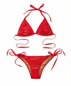 Beach Bunny Swimwear Hard Summer Tie Side Bottom - Red