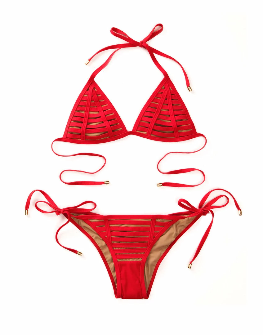 Beach Bunny Swimwear Hard Summer Tie Side Bottom - Red