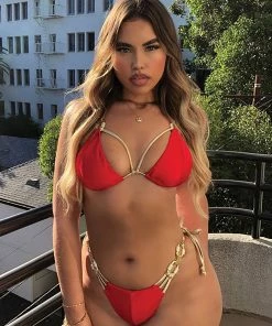 Beach Bunny Swimwear Madagascar Glam Triangle Top - Red