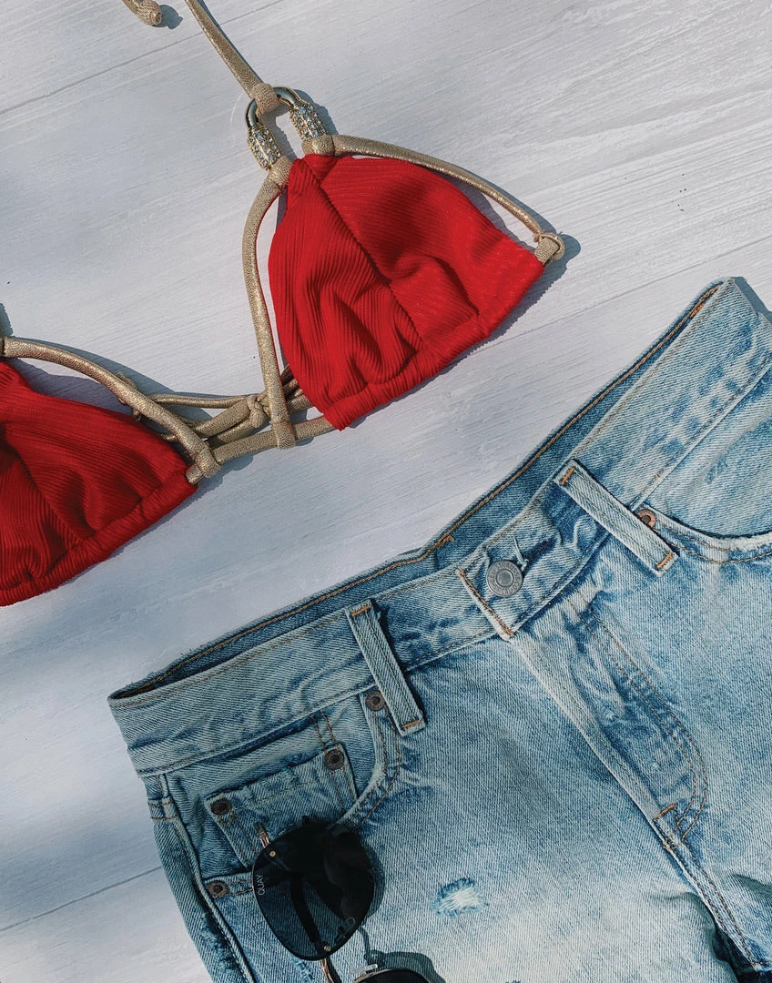 Beach Bunny Swimwear Madagascar Glam Triangle Top - Red