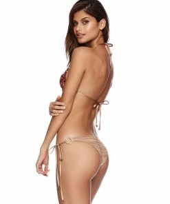 Beach Bunny Swimwear Siren Song Tie Side Bottom - Pink/Gold