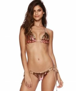 Beach Bunny Swimwear Siren Song Tie Side Bottom - Pink/Gold